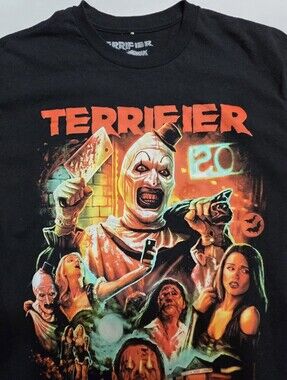 Terrifier Graphic Horror Tee - Black with Neon Orange & Green Print